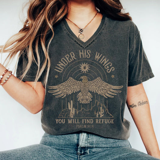 Boho Western Christian Graphic V-neck T-shirt